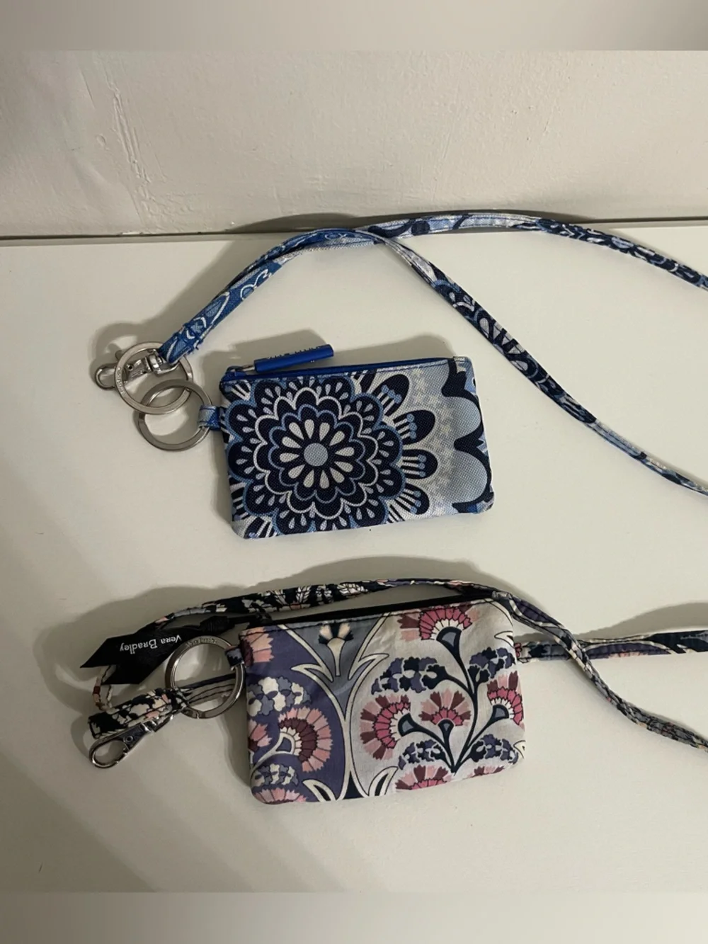 Vera Bradley Blue Paisley Double ID Lanyard with‎ Floral Accent